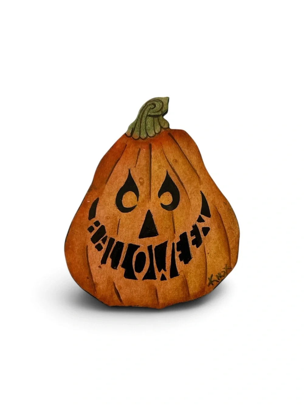 Handmade Hand-Painted Halloween Pumpkin Brooch Pin • Folk Art Jack O’Lantern